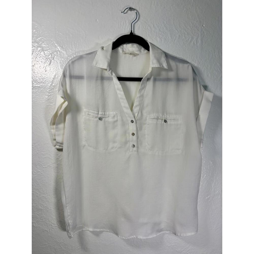 Promesa Short Sleeve Button Down Blouse‎ Small White Office Siren Capsule Career